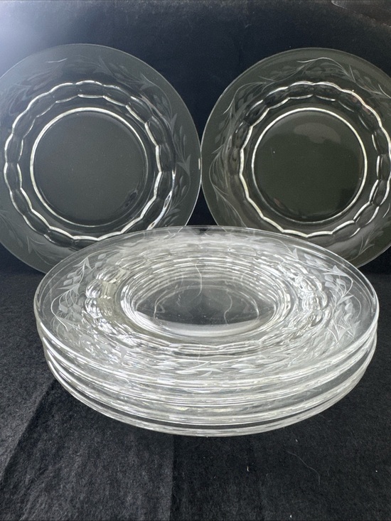 Fostoria Other - Set of 5 Fostoria Raleigh Crystal Clear 7 1/2” Salad Plates w/ Etched Lilies